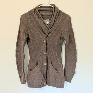 Leifsdottir Anthropologie Wool Brown Cable Knit Button Cardigan Sweater Size XS